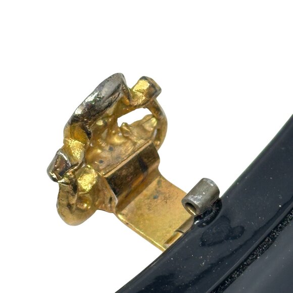 Vintage Admiral Black Patent Leather Evening Purse Clutch Gold-Tone Chain Clasp - Picture 4 of 16